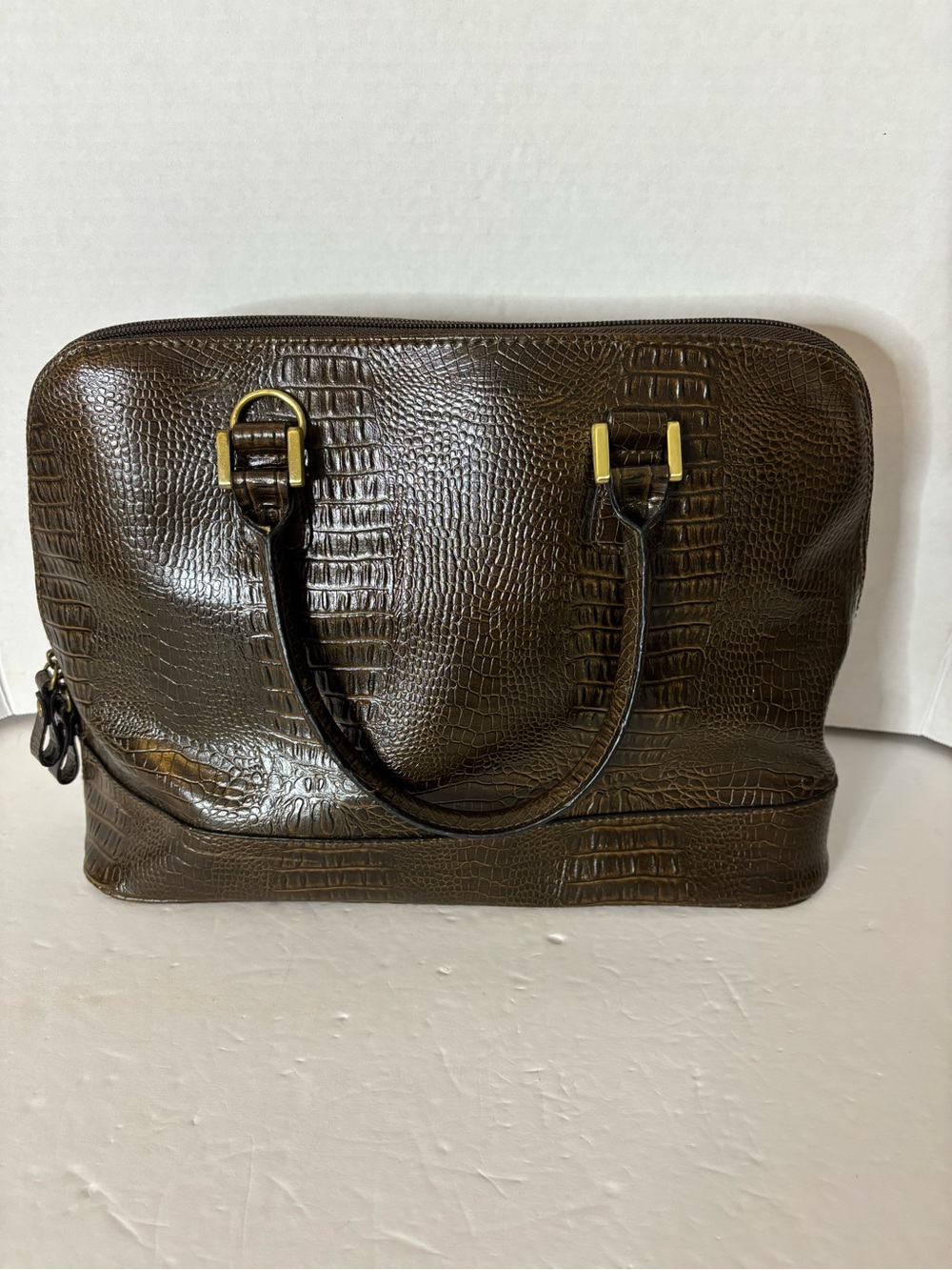 Bueno Dark Brown Croc-Embossed Satchel with Gold Hardware